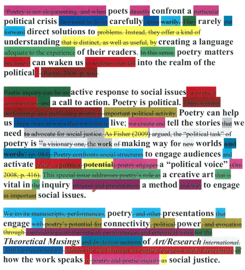 Poetry as Social Justice Erasure of Call for Papers by Sandra L. Faulkner