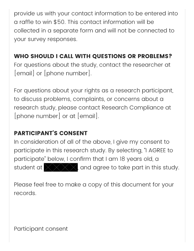 Consent to participate in research description
