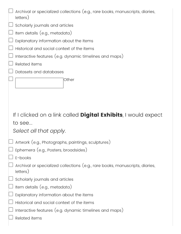 If I clicked on a link called Digital Exhibits, I would expect to see...