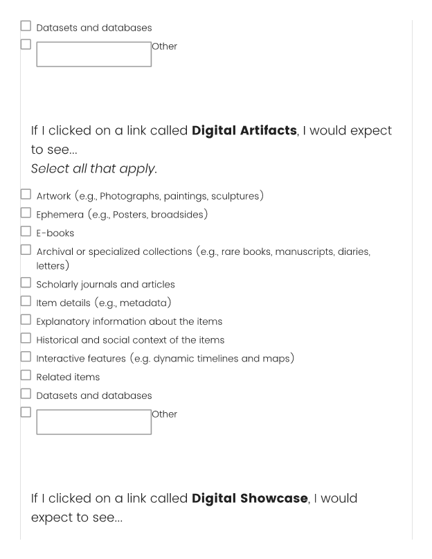If I clicked on a link called Digital Artifacts, I would expect to see...