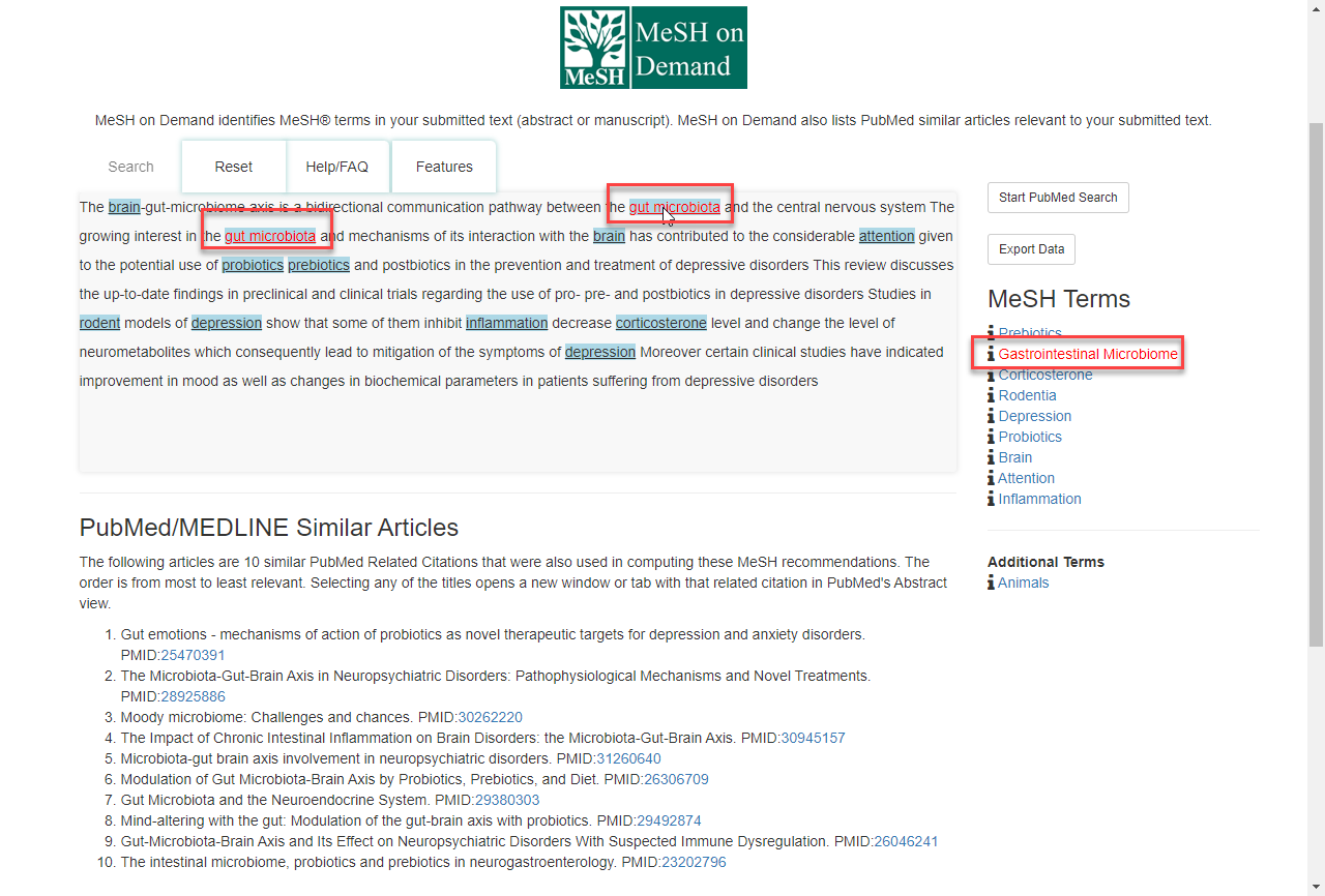 Fig. 2 Highlighted text indicating corresponding MeSH Terms